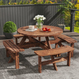 Outsunny Wooden Garden Dining Set With Parasol Hole For Outdoor, Tan - thumbnail 8