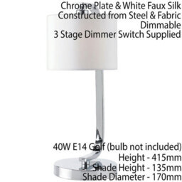 Touch Dimmable Table Lamp Chrome & White Fabric Shade Modern Bedside Desk Light - thumbnail 2