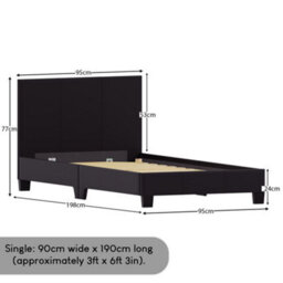 Lassic Vida Designs Lisbon Black 3Ft Single Ukfr Faux Leather Bed Frame - thumbnail 2