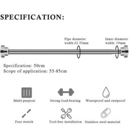 Extendable Wardrobe Rod Stainless Steel Wardrobe Rail 50-85Cm Adjustable Rod - thumbnail 2