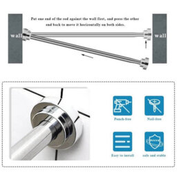 Extendable Wardrobe Rod Stainless Steel Wardrobe Rail 50-85Cm Adjustable Rod - thumbnail 3