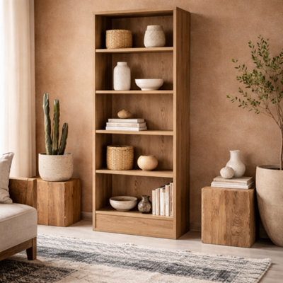 Wyld Haus Hollola Sonoma Wood Tall Wide Bookcase 4 Shelves - image 1