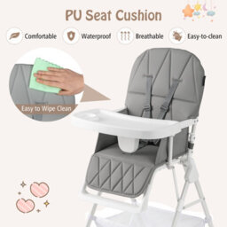 Gainoom Foldable Grey High Chair For Babies And Toddlers Portable High Chair With 3-Level Adjustable Tray & Footrest - thumbnail 6