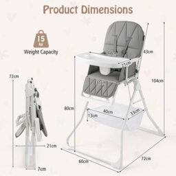 Gainoom Foldable Grey High Chair For Babies And Toddlers Portable High Chair With 3-Level Adjustable Tray & Footrest - thumbnail 2
