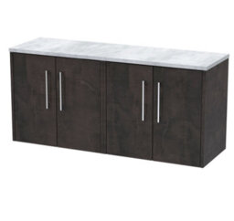Hudson Reed Juno Wall Hung 4 Soft Close Door Vanity Unit With Laminate Worktop In Metallic Slate Finish, 1200mm - thumbnail 1