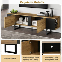 "Abrihome 180X40X55Cm, Tv Console, Natural Wood & Black Tv Stand With 2 Cabinets & Open Side Storage, For Up To 75"" Tv" - thumbnail 3