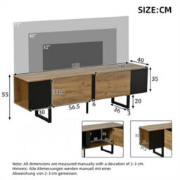 "Abrihome 180X40X55Cm, Tv Console, Natural Wood & Black Tv Stand With 2 Cabinets & Open Side Storage, For Up To 75"" Tv" - thumbnail 5
