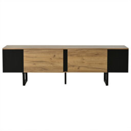 "Abrihome 180X40X55Cm, Tv Console, Natural Wood & Black Tv Stand With 2 Cabinets & Open Side Storage, For Up To 75"" Tv" - thumbnail 6