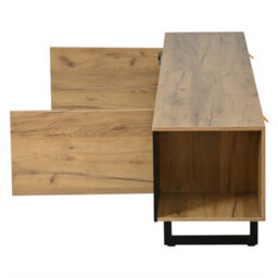 "Abrihome 180X40X55Cm, Tv Console, Natural Wood & Black Tv Stand With 2 Cabinets & Open Side Storage, For Up To 75"" Tv" - thumbnail 7