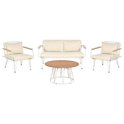 Beliani Garden Lounge Set With Table 4 Seater Montesilvano Metal Light Beige - image 1