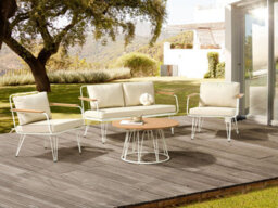 Beliani Garden Lounge Set With Table 4 Seater Montesilvano Metal Light Beige - thumbnail 2