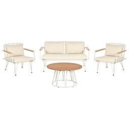 Beliani Garden Lounge Set With Table 4 Seater Montesilvano Metal Light Beige - thumbnail 1