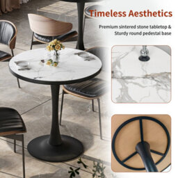 Fativo L76.5X H80Cm Kitchen Dining Table Round Sintered Stone Dining Table With Waterproof Plywood Layer, Chairs No Included - thumbnail 3