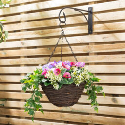Christow Artificial Pansy Wicker Hanging Basket Uv Resistant Foliage Pink Purple 25Cm - thumbnail 2