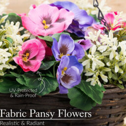 Christow Artificial Pansy Wicker Hanging Basket Uv Resistant Foliage Pink Purple 25Cm - thumbnail 3