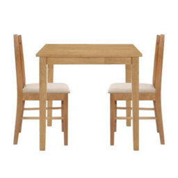Dining Table Set, Small Wooden Kitchen Table & 2 Warm Cream Seat Dining Chairs - thumbnail 1
