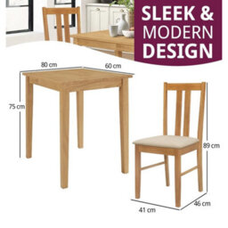 Dining Table Set, Small Wooden Kitchen Table & 2 Warm Cream Seat Dining Chairs - thumbnail 2