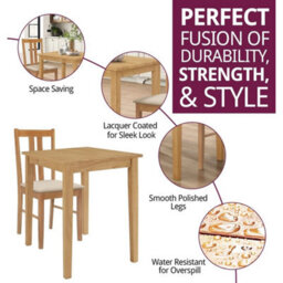 Dining Table Set, Small Wooden Kitchen Table & 2 Warm Cream Seat Dining Chairs - thumbnail 3