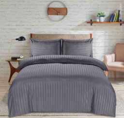 Casabella Satin Stripe Duvet Cover Sets, Double Grey Bedding With Satin Stripes, Double Duvet Set & Pillowcases - thumbnail 3