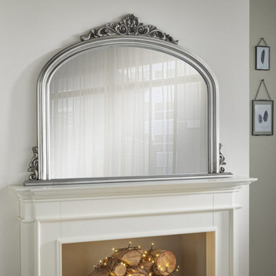 The Online Mirror Shop Overmantle Mirror Richmond Arched Shape With Antique Silver Frame- H 91Cm X W 122Cmx D 5Cm For Hanging Anywhere Inside Of The Home - image 1