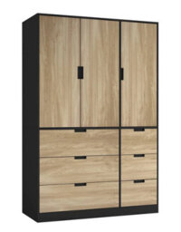 Urbn-Living Urbnliving Wooden 3 Door 6 Drawer Wardrobe Bedroom Storage Closet Shelves Hanging Rail Black Unit - Oak Doors Drawers - thumbnail 1