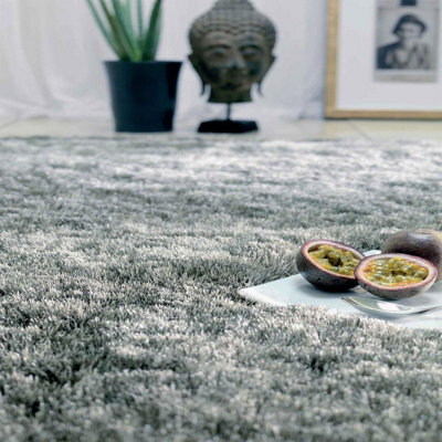 Tungsten Super Soft Shaggy Handmade Modern Plain Sparkle Easy To Clean Rug For Dining Room Bedroom Living Room-200Cm X 300Cm - image 1