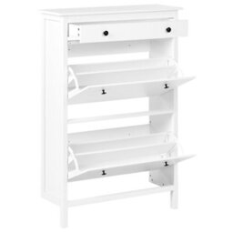 Wyld And Coco Nordichome White Mdf Shoe Storage Cabinet - 12-Pair Hallway Organizer, 2 Compartments, W89 X D30 X H127Cm - thumbnail 5