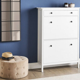 Wyld And Coco Nordichome White Mdf Shoe Storage Cabinet - 12-Pair Hallway Organizer, 2 Compartments, W89 X D30 X H127Cm - thumbnail 2