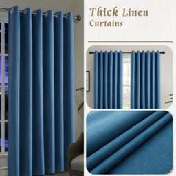 Oxford Homeware Eyelet Linen Effect Curtains Blue Fully Lined 100% Blackout Thermal Insulated Curtain Pair (W)228Cm X (L)228Cm - thumbnail 5