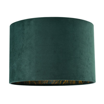 Happy Homewares Forest Green Velvet Lamp Shade With Inner Shiny Gold Palm Tree Design - image 1