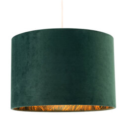 Happy Homewares Forest Green Velvet Lamp Shade With Inner Shiny Gold Palm Tree Design - thumbnail 2