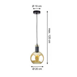 Luminosa Lighting Luminosa Auralis Dome Pendant Ceiling Light Black, Gold Amber Glass Shade 1X E27 - thumbnail 8