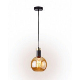 Luminosa Lighting Luminosa Auralis Dome Pendant Ceiling Light Black, Gold Amber Glass Shade 1X E27 - thumbnail 3