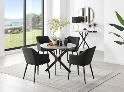 Furniturebox Uk Novara Grey Concrete Effect Black Leg Round Dining Table & 4 Black Calla Black Leg Chairs - image 1