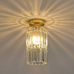 Living And Home Modern Chandelier Cylindrical Droplet Crystal Shade Gold Base Mount Ceiling Light Fixture - thumbnail 3