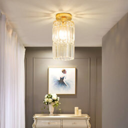 Living And Home Modern Chandelier Cylindrical Droplet Crystal Shade Gold Base Mount Ceiling Light Fixture - thumbnail 2