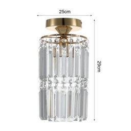 Living And Home Modern Chandelier Cylindrical Droplet Crystal Shade Gold Base Mount Ceiling Light Fixture - thumbnail 5