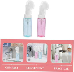 2 Pack 60Ml Clear Foaming Soap Dispenser With Brush, Refillable Pump Bottle For Face, Body, And Gel, Red And Green - thumbnail 2