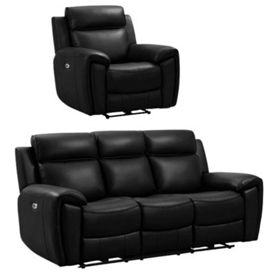 Furniture Instore Sienna Black Leather Aire 3+1 Seater Sofa Set - image 1