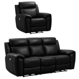 Furniture Instore Sienna Black Leather Aire 3+1 Seater Sofa Set - thumbnail 1