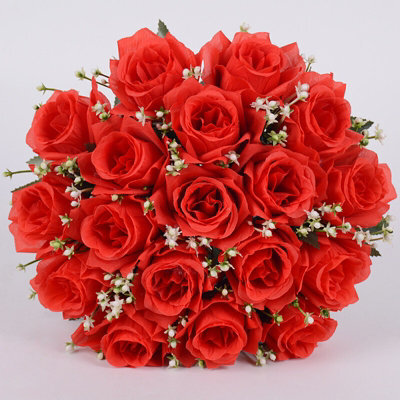 18 Heads Red Silk Artificial Rose Bouquet - Realistic Faux Flowers For Wedding & Home Decor - image 1