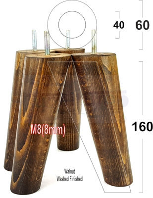 L&F Wood Legs Dark Walnut Washed 160mm High Set Of 4 Angled Replacement Furniture Feet Settee Chairs Sofas Footstools M8 - image 1