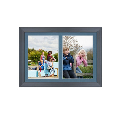 AK Frames 20X14 Dark Grey Classic Multi Photo Frame With Pompadour Mount - Holds 2 Apertures (2X) A4 Photos - image 1