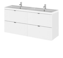 Hudson Reed Fusion Wall Hung 4 Drawer Vanity Unit & Twin Polymarble Basin, Stylish Vanity Unit With Basin, Gloss White, 1200mm - thumbnail 1