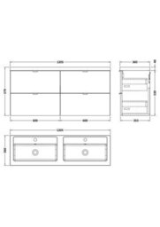 Hudson Reed Fusion Wall Hung 4 Drawer Vanity Unit & Twin Polymarble Basin, Stylish Vanity Unit With Basin, Gloss White, 1200mm - thumbnail 6