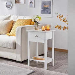 White Bedside Tables, Small End Tables Nightstands With Drawer For Home Set Of 2 - thumbnail 3