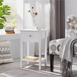 White Bedside Tables, Small End Tables Nightstands With Drawer For Home Set Of 2 - thumbnail 2