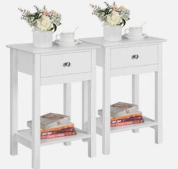 White Bedside Tables, Small End Tables Nightstands With Drawer For Home Set Of 2 - thumbnail 1