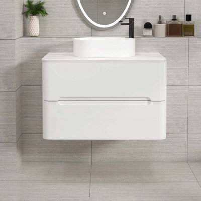 Royal Bathrooms Venice 800mm Gloss White Wall Mounted Bathroom Countertop Vanity Unit 2 Drawer With Peak Basin - image 1