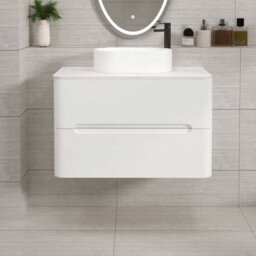 Royal Bathrooms Venice 800mm Gloss White Wall Mounted Bathroom Countertop Vanity Unit 2 Drawer With Peak Basin - thumbnail 1